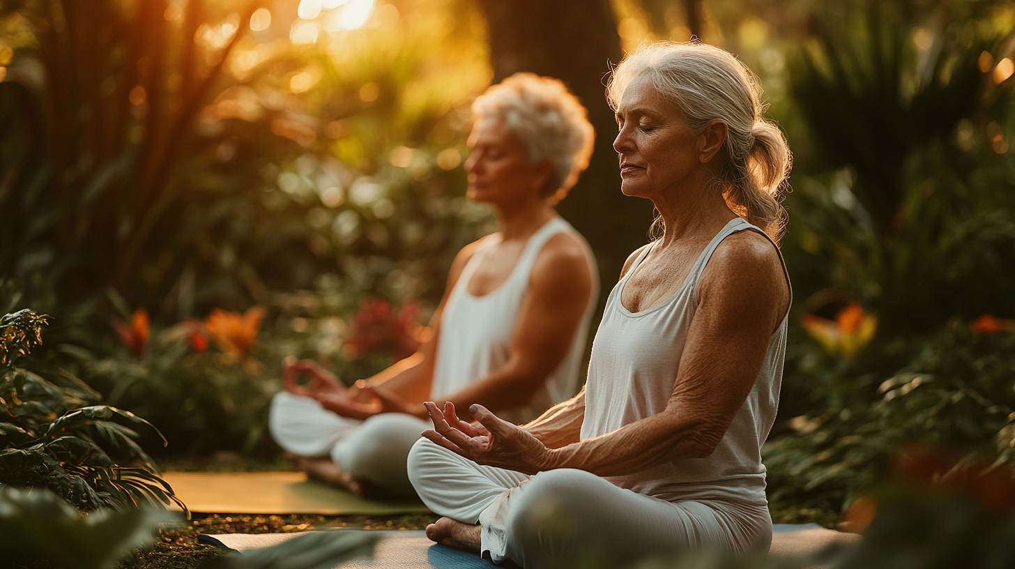 Семейство практикува йога на открито